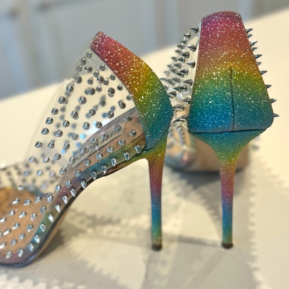 RARE studded clear rainbow Steve Madden heels size 10